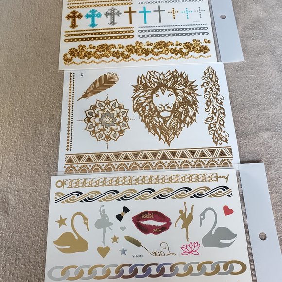 3 sheets Golden Silver Temporary Tattoo - Picture 2 of 14